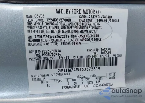 2005 Mercury Grand Marquis Gs из США, поврежденный, VIN 2MEFM74W65X672819